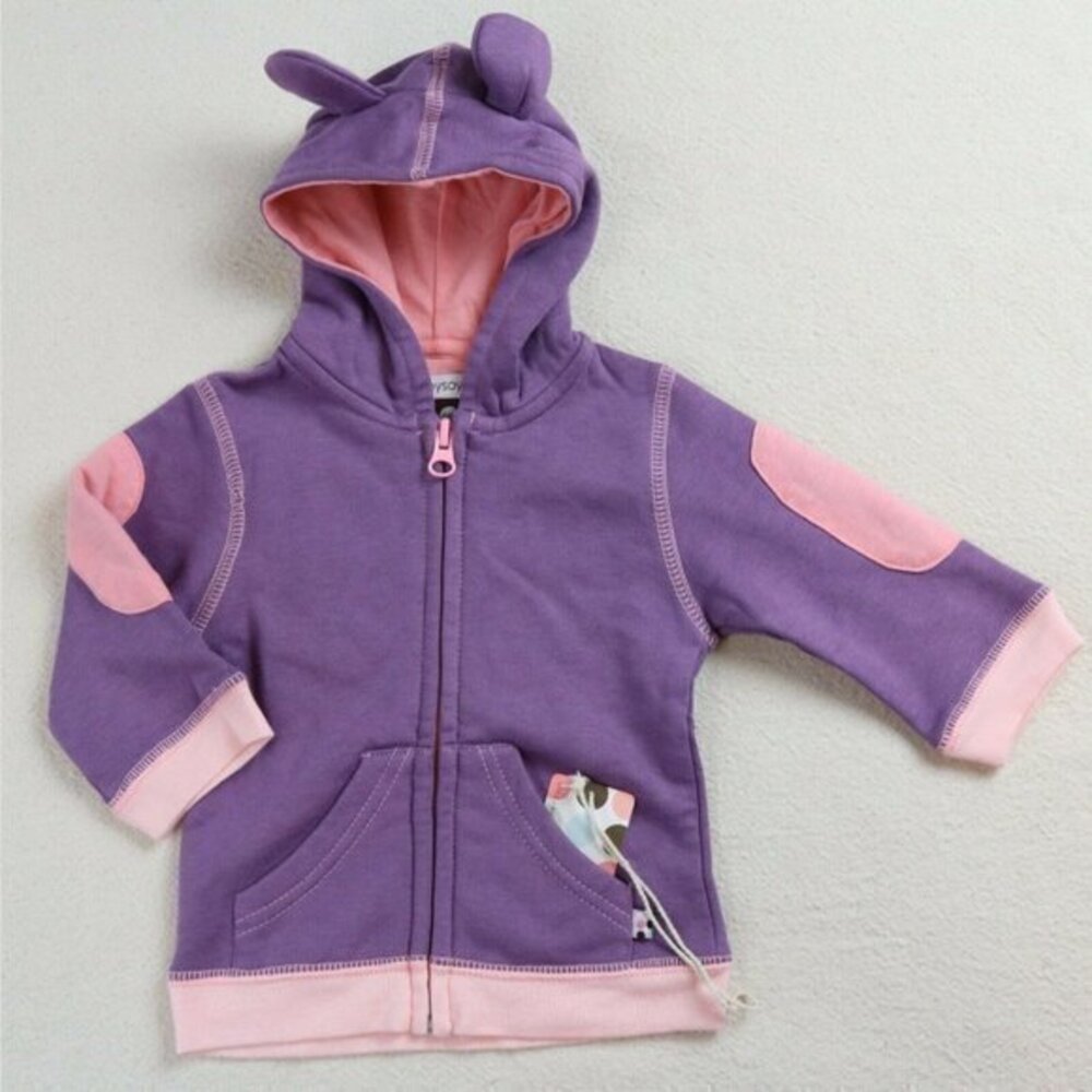 Baby Ears Hoodie Sweatshirt Zip Jacket Top Babysoy Size 0-6 Month Cotton Rayon